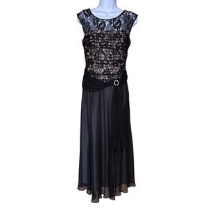 Y2K Black Lace Midi Dress Size 6 Dropped Waist Whimsigoth Romantic